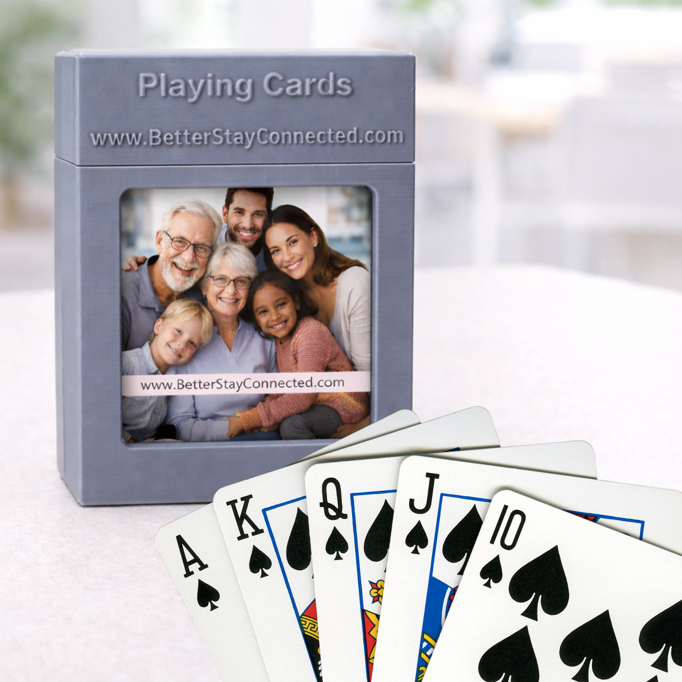 Personalized Deck of Cards : Take your deck of diamonds, spades, clubs, and hearts cards to the next level with memorable pictures you select in a gray durable long lasting case.